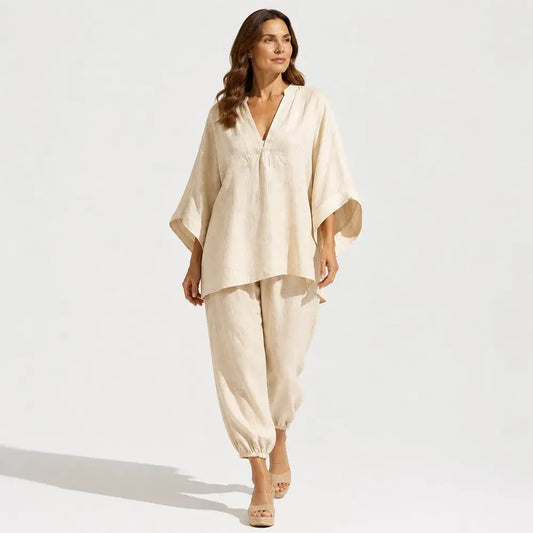 【S-3XL】👗✨ Souprava s volným výstřihem a širokým lemem, netopýřími rukávy, ležérní design, volný střih, ideální pro každodenní nošení - pohodlná a všestranná ✨🌸