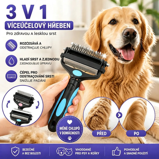 🐱🐶Multifunkční peří 3 v 1 pro odpojování srstí domácích zvířat, hříba pro odstraňování srstí psů a koček.