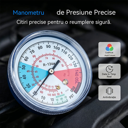 🔧❄️ Furtun de reumplere cu agent frigorific R134a pentru aer condiționat, cu manometru – Etanș, ușor de citit și compatibil cu autoturisme, camioane sau aparate de aer condiționat de uz casnic – Reumplere DIY în condiții de siguranță 🚗