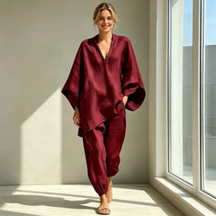 【S-3XL】👗✨ Souprava s volným výstřihem a širokým lemem, netopýřími rukávy, ležérní design, volný střih, ideální pro každodenní nošení - pohodlná a všestranná ✨🌸
