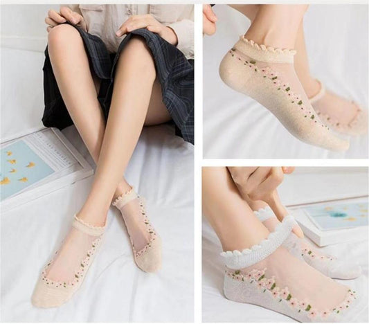 【🔥Oferta ograniczona czasowo🔥】💐【14 par】🧦 letnich oddychających skarpet w kwiaty Materiał: bawełna