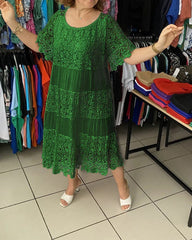 🌹👗【S–5XL】Nové krajkové šaty s kulatým výstřihem a krátkými rukávy, model 2026 【40–120 kg】