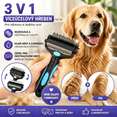 🐱🐶Multifunkční peří 3 v 1 pro odpojování srstí domácích zvířat, hříba pro odstraňování srstí psů a koček.