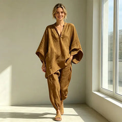 【S-3XL】👗✨ Souprava s volným výstřihem a širokým lemem, netopýřími rukávy, ležérní design, volný střih, ideální pro každodenní nošení - pohodlná a všestranná ✨🌸