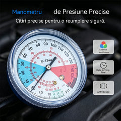 🔧❄️ Furtun de reumplere cu agent frigorific R134a pentru aer condiționat, cu manometru – Etanș, ușor de citit și compatibil cu autoturisme, camioane sau aparate de aer condiționat de uz casnic – Reumplere DIY în condiții de siguranță 🚗