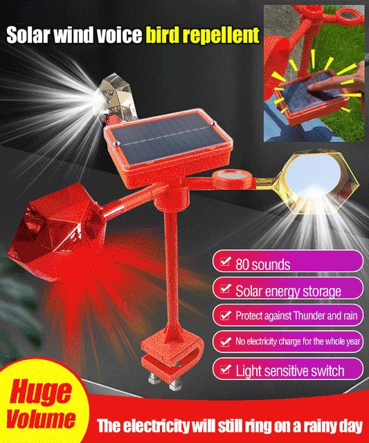 🐦🦉【NEW】Nou respingător de păsări cu voce reglabilă, cu energie solară eoliană, modernizat
