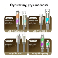 🔥 【2 kusy za 560 Kč】 🔥 (délka 2 metry) 4v1 kabel PD 240 W – rychlé nabíjení USB‑C, Lightning a USB‑A, hliník a silikon, synchronizace dat ⚡📱