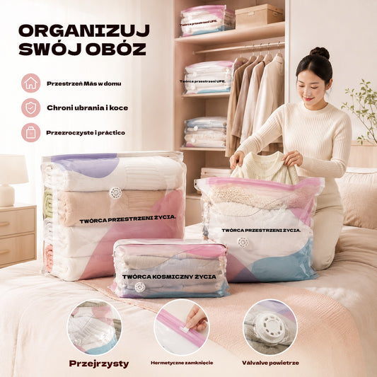 🔥 Bestseller 🧳 5 worków próżniowych za 119 PLN 💨Worki próżniowe bez pompki – odzyskaj miejsce w walizce i szafie! ✨
