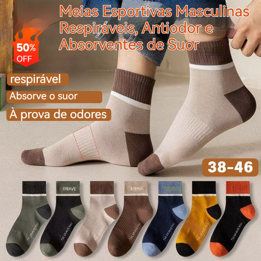 🧦【Compre 5 e Leve 5 Grátis】 Meias Esportivas Masculinas Respiráveis, Antiodor e Absorventes de Suor