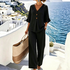 ✨【S–3XL】Elegantní set s výstřihem do V z bavlny a lnu, přiléhavý střih, pohodlný, prodyšný a stylový pro každou příležitost ✅ Možnost platby při převzetí