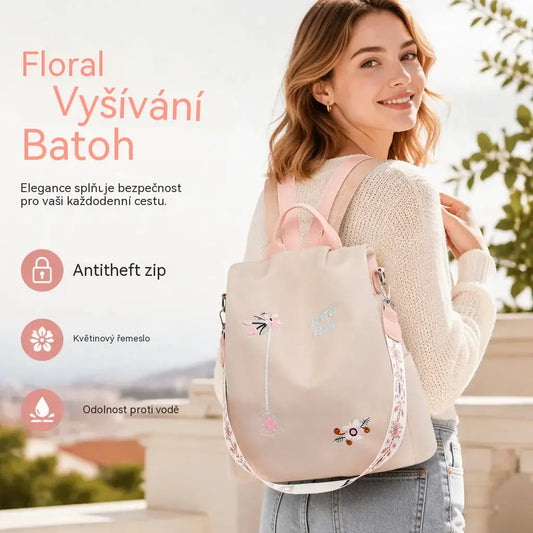 Velká batoh na cestování proti krádeži s výšivkou
