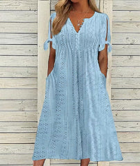 🏖️【S-3XL】2026 Noua rochie midi din dantela plisata simpla