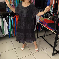 🌹👗【S–5XL】Nové krajkové šaty s kulatým výstřihem a krátkými rukávy, model 2026 【40–120 kg】