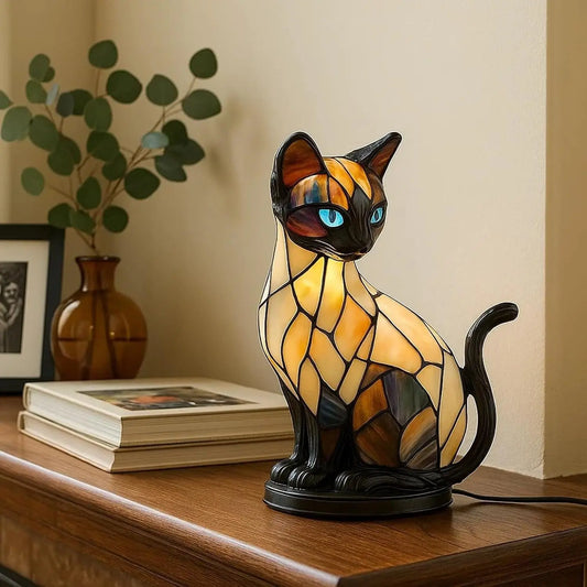 ✨Stolní lampa ve tvaru kočky, retro noční lampa vyrobená z barevné pryskyřice s motivem kočky