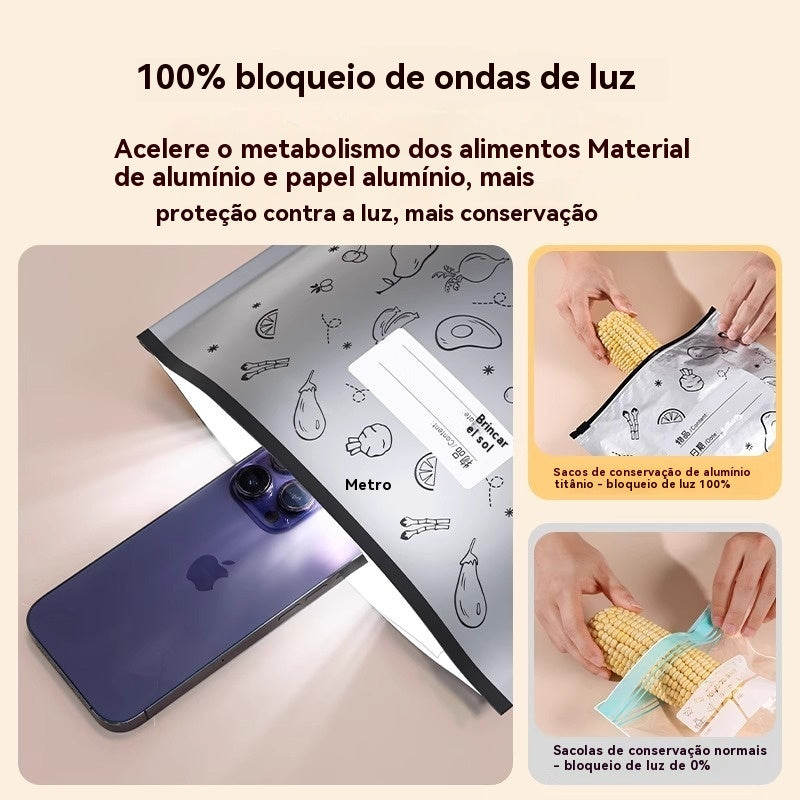 🥩【Embalagem com 30】Sacos de alumínio de qualidade alimentar com fecho zip, mantêm os alimentos frescos, adequados para frigoríficos domésticos.