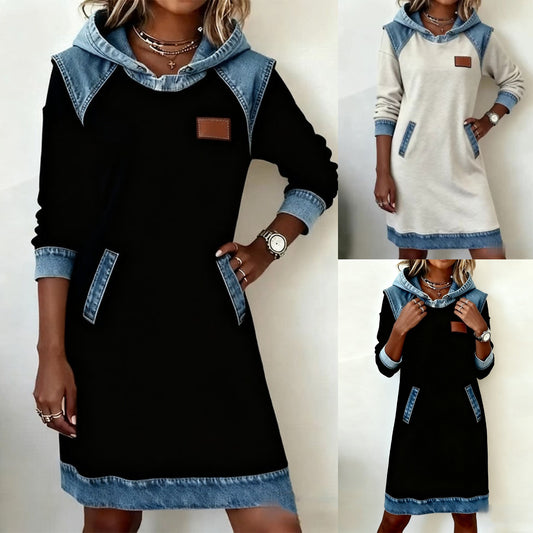 【S-3XL】Rochie cu glugă din denim, nouă la modă de iarnă