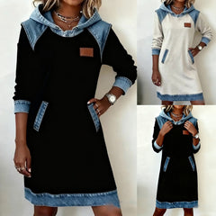 【S-3XL】Rochie cu glugă din denim, nouă la modă de iarnă