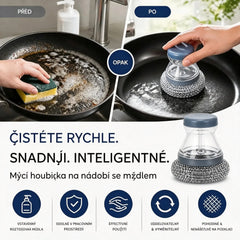 🧽 Automatický mycí kartáč na nádobí s dávkováním po stisku, časově omezená nabídka!💪 Perfektní na hrnce, pánve a nádobí. Snadné a rychlé čištění, bez námahy!🍳