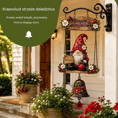 🔔 Witamy gości w wyjątkowym stylu! Krasnal ogrodowy z dzwonkiem i tabliczką „Welcome” 🏡✨
