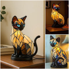 🔥Gorąca sprzedaż🔥✨Lampa stołowa w kształcie kota, retro lampka nocna wykonana z kolorowej żywicy, z motywem kota