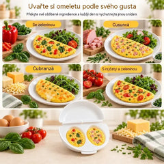 🔥🍳 Dokonalá snídaně během pár minut! Nádoba na přípravu omelet v mikrovlnné troubě 🥚 | 2 oddíly · Nepřilnavý materiál vhodný pro styk s potravinami · Odnímatelné panty pro snadné čištění · Rychlá příprava bez nutnosti oleje