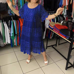 🌹👗【S–5XL】Nové krajkové šaty s kulatým výstřihem a krátkými rukávy, model 2026 【40–120 kg】