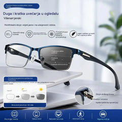👓 Zcela nové bezrámové brýle na čtení určené speciálně pro střední a starší generaci, vybavené funkcí zvětšení, multifokálními skly, fotochromatickými skly a filtrem modrého světla.