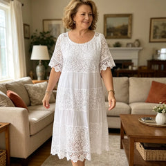 🌹👗【S–5XL】Nové krajkové šaty s kulatým výstřihem a krátkými rukávy, model 2026 【40–120 kg】