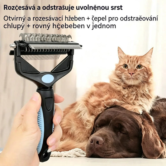 🐱🐶Multifunkční peří 3 v 1 pro odpojování srstí domácích zvířat, hříba pro odstraňování srstí psů a koček.