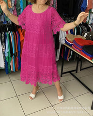 🌹👗【S–5XL】Nové krajkové šaty s kulatým výstřihem a krátkými rukávy, model 2026 【40–120 kg】