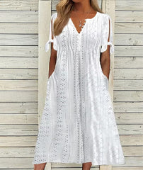 🏖️【S-3XL】2026 Noua rochie midi din dantela plisata simpla