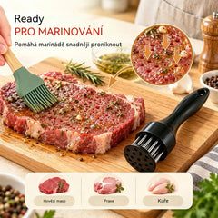 Nerezová jehla na změkčování masa se 21 hroty na steak, gril a vaření.