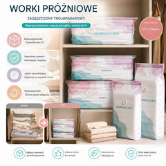 🧳5 za 129 zł.💨 Duży, kompresowalny worek próżniowy do przechowywania: nie wymaga pompki, szczelny i idealny do oszczędzania miejsca w walizkach i w domu ✈️