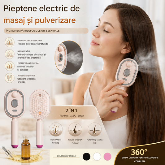 📢📢Ofertă specială!! ⏰Pieptene electric de masaj cu spray airbag și ulei esențial, pieptene pentru hrănire și pulverizare✨🔥