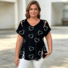 👚【S-5XL】Modna koszulka z dekoltem w serek i wycięciem w kształcie serca