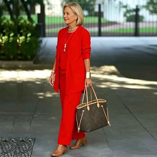 Prémiový letní set ze 3 dílů: lehký cardigan, pohodlný top a kalhoty proti mačkání, velikosti S-5XL