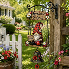 🔔 Witamy gości w wyjątkowym stylu! Krasnal ogrodowy z dzwonkiem i tabliczką „Welcome” 🏡✨