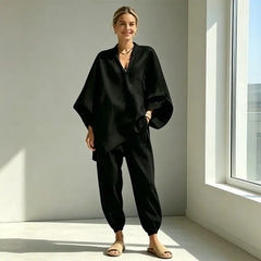 【S-3XL】👗✨ Souprava s volným výstřihem a širokým lemem, netopýřími rukávy, ležérní design, volný střih, ideální pro každodenní nošení - pohodlná a všestranná ✨🌸