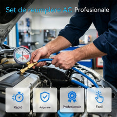 🔧❄️ Furtun de reumplere cu agent frigorific R134a pentru aer condiționat, cu manometru – Etanș, ușor de citit și compatibil cu autoturisme, camioane sau aparate de aer condiționat de uz casnic – Reumplere DIY în condiții de siguranță 🚗