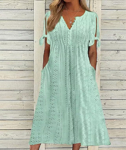 🏖️【S-3XL】2026 Noua rochie midi din dantela plisata simpla