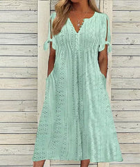 🏖️【S-3XL】2026 Noua rochie midi din dantela plisata simpla