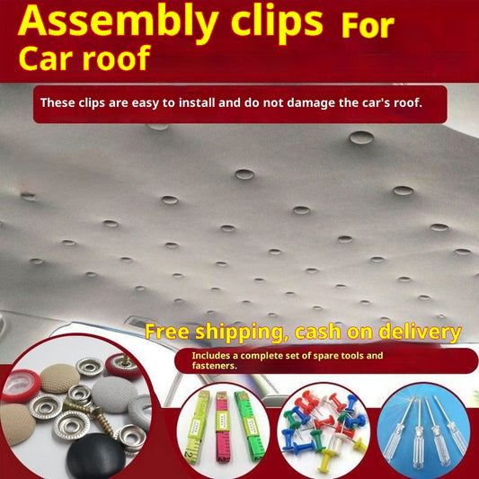 [30 pieces] Car roof tarpaulin detached, secured with nail clips, allowing for easy modification and restoration of car interior without disassembly (includes installation tool kit + screwdriver + towel)