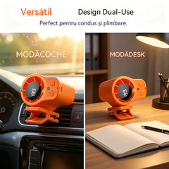 🌀 Ventilator hands-free cu afișaj LED, clemă integrată și 199 de niveluri reglabile