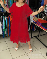 🌹👗【S–5XL】Nové krajkové šaty s kulatým výstřihem a krátkými rukávy, model 2026 【40–120 kg】
