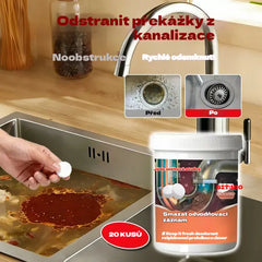 🔥50% SLEVA 【2 za 580 Kč】❤️ Výkonné šumivé čisticí tablety, které rychle rozpouštějí ucpání způsobené mastnými vlasy, uvolňují ucpané odtoky; jsou také deodorizující a antibakteriální.