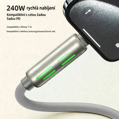 🔥 【2 kusy za 560 Kč】 🔥 (délka 2 metry) 4v1 kabel PD 240 W – rychlé nabíjení USB‑C, Lightning a USB‑A, hliník a silikon, synchronizace dat ⚡📱