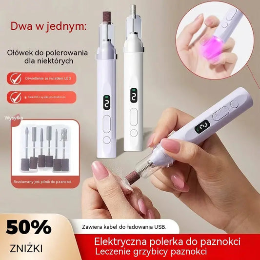 💅Elektryczny pilnik do paznokci 2 w 1 z lampą LED (lampa do utwardzania + 5 końcówek polerujących)