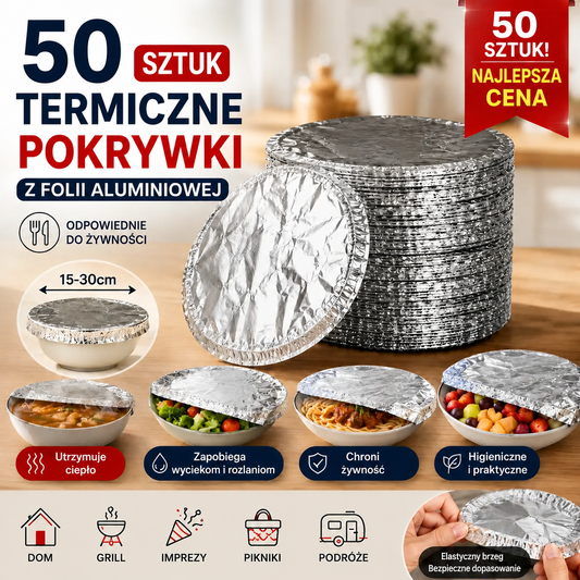【50 sztuk】📢 Rabat 50%! 🔥 🥗Aluminiowe pokrywki na żywność – świeżość bez folii i bałaganu