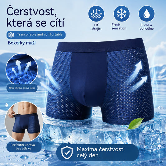 4 kusy (L-4XL) 🔥 2026 Nové pánské boxerky z ledového hedvábí, modal, veliké, s antibakteriální síťovinou