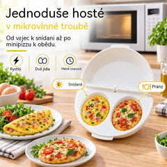 🔥🍳 Dokonalá snídaně během pár minut! Nádoba na přípravu omelet v mikrovlnné troubě 🥚 | 2 oddíly · Nepřilnavý materiál vhodný pro styk s potravinami · Odnímatelné panty pro snadné čištění · Rychlá příprava bez nutnosti oleje